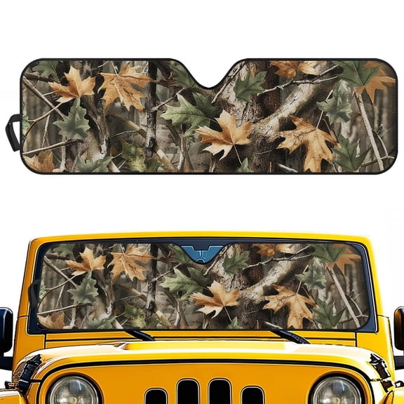 Uorisanigo Foldable Hunting Forest Windshield Sun Shade Compatible with Jeep Wrangler TJ JK JKU JL JLU / Jeep Gladiator 2020-2025, Reflective Sun Visor Keep Car Interior Cooler