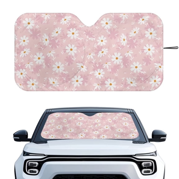 Uorisanigo Foldable Pink Daisy Windshield Sun Shade for Car Front Window UV Blocker Heat Reflector Keep Vehicle Cool Easy Installation Universal Accessories Cars Trucks SUV