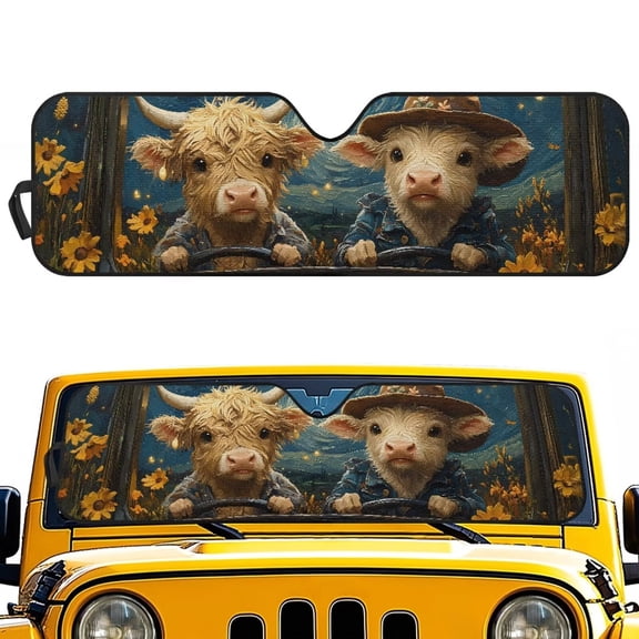 Uorisanigo Foldable Windshield Sun Shade Compatible with Jeep Wrangler Baby Cow Animal Driving Windshield Sunshade fit for Jeep Wrangler Rubicon Sahara TJ JK JKU 2 Door & 4 Door