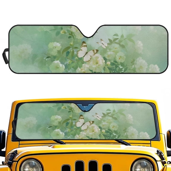 Uorisanigo Foldable Windshield Sun Shade Compatible with Jeep Wrangler Green Floral Butterfly Sun Shade Fit for Wrangler TJ JK JL1997-2024 / Jeep Gladiator 2020-2025,Keep Car Interior Cooler