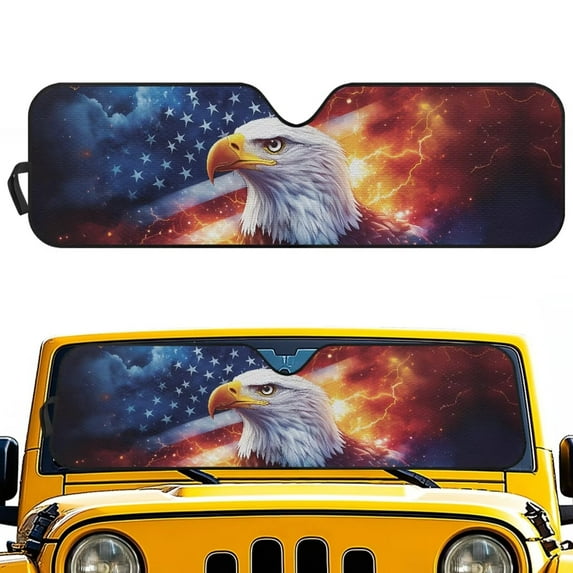 Uorisanigo Foldable Windshield Sun Shade Compatible with Wrangler Sun Shade Fit for Wrangler TJ JK JL1997-2024 / Gladiator 2020-2025 ,Keep Car Interior Cooler,USA Flag Bald Eagle