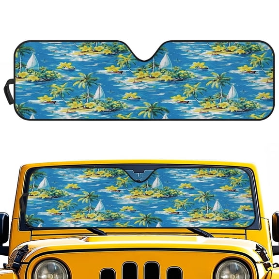 Uorisanigo Foldable Windshield Sun Shade Hawaiian Sailboat Print Sunshade Front Window Shield Fit for Jeep Wrangler JL 2/4 Door & 2024 2025 Jeep Wrangler 4XE ,Keep Car Interior Cooler