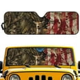 thumbnail image 1 of Uorisanigo Forest Deer USA Flag Windshield Sunshade Front Window Sun Shade Foldable Sun Visor Suitable for 2018-2025 Jeep Wrangler JL JLU & 2020-2025 Jeep Gladiator 310T, Outdoor Camping, 1 of 7