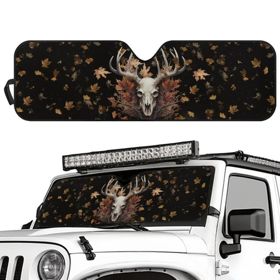 Uorisanigo Forest Deer Windshield Sun Shade for Jeep Wrangler JL 2/4 Door, Foldable Windshield Sunshade Sun Visor Blocks UV Rays, Sunshade Shield for 2024 2025 Jeep Wrangler 4XE