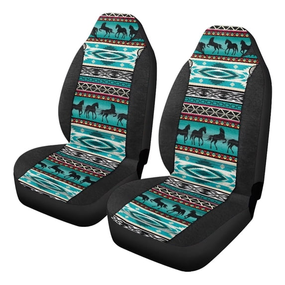 Uorisanigo Front Car Seat Covers, 2 Pack Auto Protectors for Front Seats, Aztec African Tribal Horse Auto Interior Accessories, Premium Non-Slip Seat Covers for Van, SUV, Truck, Pickup