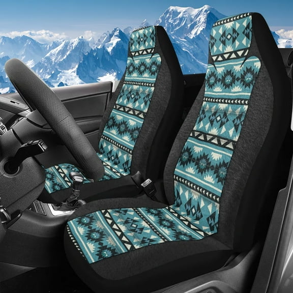Uorisanigo Front Car Seat Covers 2pcs/Set Blue Nation Aztec High Back Bucket Seat Cover Stretchy Plush Auto Seats Covers Car Seats Protectors for Most Cars, Trucks, SUVs, Vans