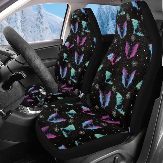 Uorisanigo Front Seat Covers, Soft Automotive Seat Covers, Coral Velvet Fabric Seats Cover for Cars, Washable Gradient Bat Print Seats Cover Universal Fit for Most Cars SUV Trucks, 2 Pieces