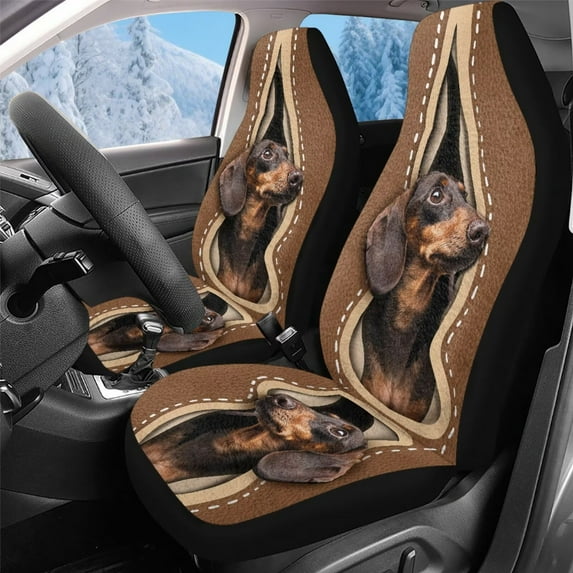 Uorisanigo Front Seat Covers, Soft Plush 2-Pack Faux Leather Dachshund Seat Cushions Universal Fit for Most Vehicles, Summer Cool & Winter Warm, Easy Installation, Car Accessories