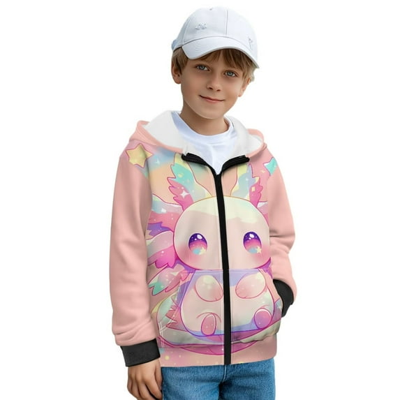 Uorisanigo Full Zip Hoodies Long Sleeve Zipper Pink Axolotl Hoodie Sweatshirt for Boys and Girls Lightweight Jacket Sweatshirt Shirts with Pocket for Sports and Daily Wear