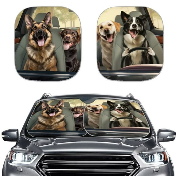 Uorisanigo Funny Animal Driving Pattern Car Sun Shade Window Heat-Resistant Heat Shield Reflector Cover Sun Visor Blocks 2 Packs Reflective Sun Blocker Visor Protector Universal Fit Most Cars