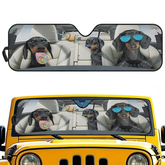 Uorisanigo Funny Dachshund Driving Windshield Sun Shade,Car Sunshade for Jeep Wrangler, Compass, Gladiator & Renegade, Sun Shade Windshield Cover for Jeep,UV Ray & Heat Block