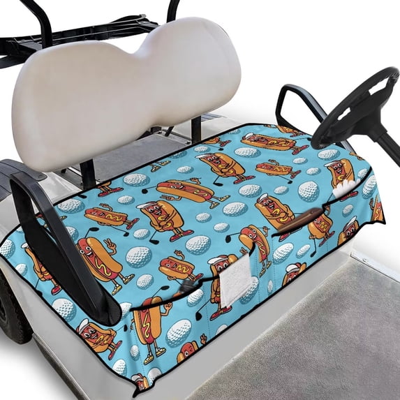 Uorisanigo Funny Golf Cart Seat Covers Non-Slip Hot Dog Golf Ball Print Golf Cart Seat Towel Blanket Fit for EZGO, Club Car and More 2-Seat Carts, Travel Sports Cart Seat Cushion Accessories