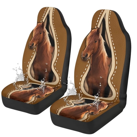 Uorisanigo Funny Horse Car Seat Covers Set of 2 Waterproof Front Seat Covers Stretch Polyester Fabric Cover Breathable Front Seat Cover Universal Fit for Auto Truck Van SUV