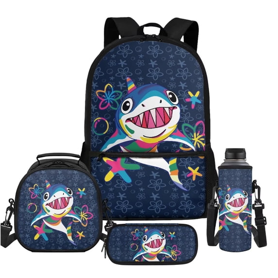 Uorisanigo Funny Shark Backpack for Kids School Bag with Insulated Lunch Box for Toddler Boys Preschool Girls School Bookbag with Pen Case Water Bottle Holder Pouch 4pcs/set