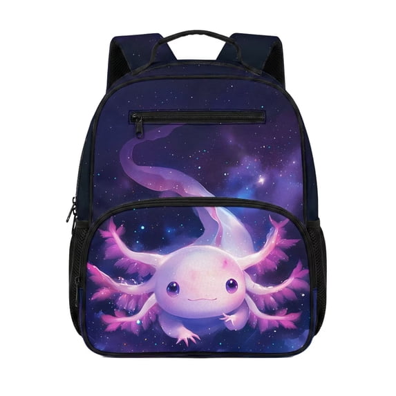 Uorisanigo Galaxy Axolotl School Backpack for Girls Ages 5-9, Large Capacity Daypack with Adjustable Shoulder, Breathable Elementary Bookbag for Hiking Camping