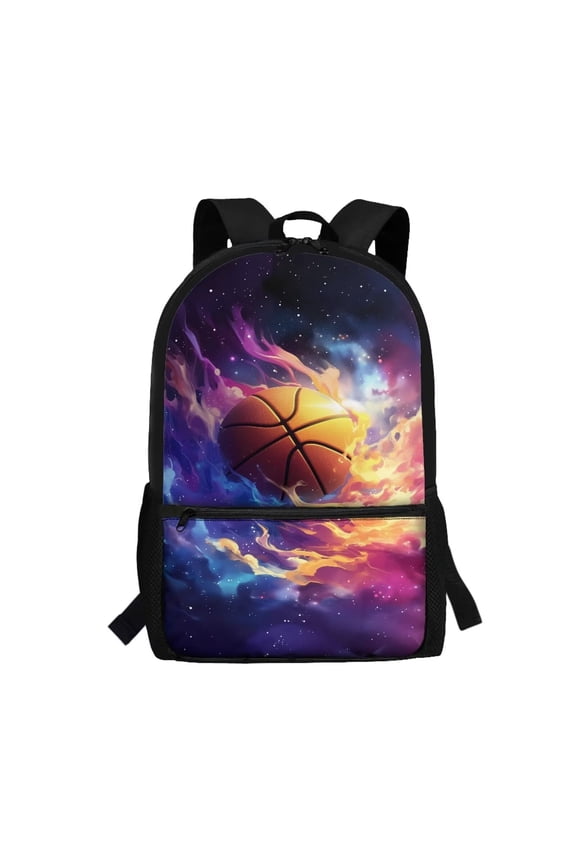 Galaxy Basketball 17 inch Kids School Backpack with Side Mesh Pocket Casual Basic Bookbag Travel Rucksack for Elementary Kindergarten Preschool Student School Bag