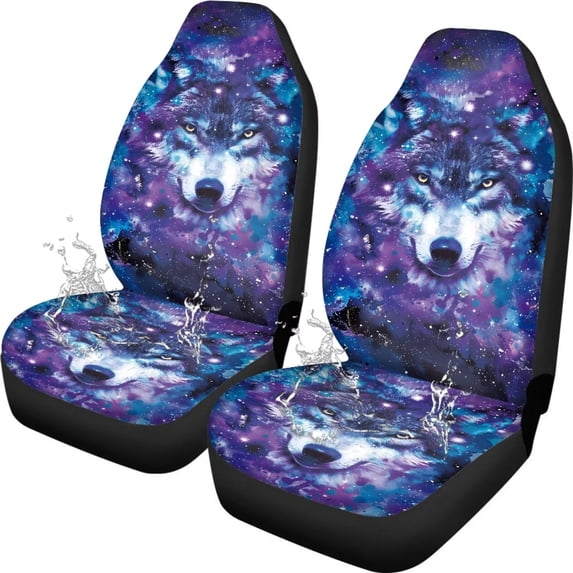 Uorisanigo Galaxy Wolf Automobile Seat Cover, Universal Seat Covers for Front Seat Waterproof Elastic Polyester Car Seat Protector Covers Suitable for Cars, SUV and Trucks