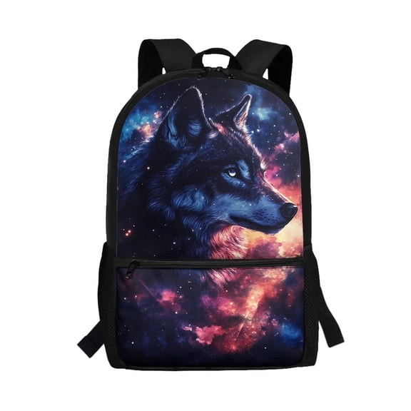 Uorisanigo Galaxy Wolf School Backpack Bag for Boys Girls 6-12 Year, Lightweight Casual Basic Bookbag, Elementary Kindergarten Back to School Bag Fashion Accessory