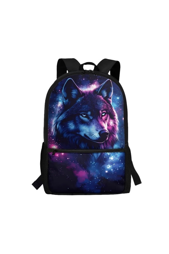 Galaxy Wolf School Backpack Lightweight Kids Children School Bag for Preschool Kindergarten Elementary Boys and Girls Sports Casual Daypack - 17 Inch