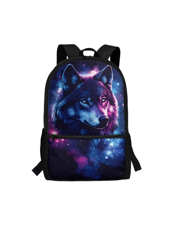 Galaxy Wolf School Backpack Lightweight Kids Children School Bag for Preschool Kindergarten Elementary Boys and Girls Sports Casual Daypack - 17 Inch