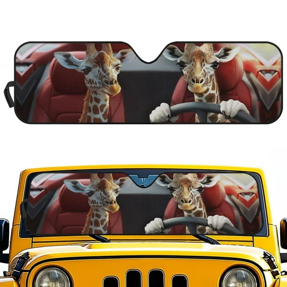 Uorisanigo Giraffe Driving Windshield Sunshade for Wrangler, Compass, Gladiator & Renegade Car Sun Shade Sun Visor Protector, Accessories for Jeep Wrangler, Blocks UV Rays