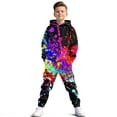thumbnail image 1 of Uorisanigo Girls Boys Active Sweat Set 2PCS Oversized Soft Colorful Inked Print Pullover Hoodies Sweatshirt and Cargo Jogger Pants Winter Outfits Pullover Kids Clothes, 1 of 7