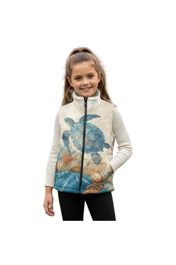 Girls Boys Fleece Vest Kids Full-Zip Boho Turtle Jacket Fashion Fall Winter Clothes Puffy Sleeveless Jackets Vests Casual Lightweight Warm Outwear 2-12 Years
