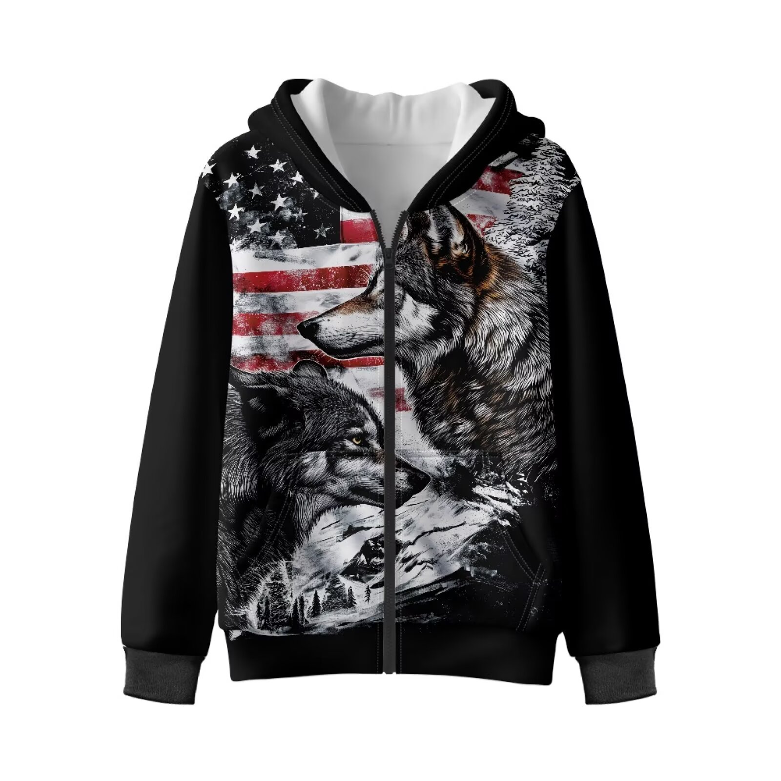Uorisanigo Girls Boys Hoodie Hooded Sweatshirt Comfortable Zip Up Hoody Jacket Long Sleeve American Flag Wolf Sweatshirts Jackets Warm Shirt Fall Trendy Clothes