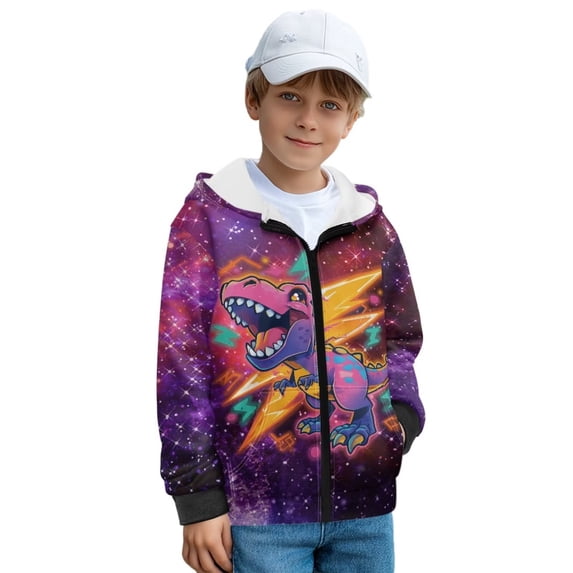Uorisanigo Girls Boys Hoodie Hooded Sweatshirt Fashion Galaxy Lightning Dinosaur Kids Hoodies Sweatshirts Fluffy Furry Zip Up Long Sleeve Pullover Tops Warm Shirt Fall Winter Outwear
