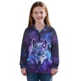thumbnail image 1 of Uorisanigo Girls Half Zip Cropped Pullover Sweatshirt Purple Galaxy Wolf Long Sleeve Pullover Top Oversized Sweatshirts for Kids Drop Shoulder Jackets Hoodies Fall Clothes, 1 of 7