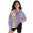 thumbnail image 1 of Uorisanigo Girls Half Zip Pullover Sweatshirt Oversized Long Sleeve Pullover Top for Vacation Shopping Exercise Wear, Lightweight Rainbow Cheetah Leopard Print Quarter Zipper Hoodies, 1 of 7