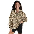 thumbnail image 1 of Uorisanigo Girls Half Zip Pullover Sweatshirt Oversized Quarter Zip Pullover Sweatshirts Fall Trendy Brown Cheetah Leopard Print Long Sleeve Shirts Top for Vacation Shopping Exercise Wear, 1 of 7