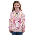 thumbnail image 1 of Uorisanigo Girls Oversized Sweatshirts Daisy Axolotl Half Zip Pullover Sweatshirt Casual Long Sleeve Pullover Top Fall Fashion Outfits Clothes Quarter Zip Hoodies Athletic Tops, 1 of 7