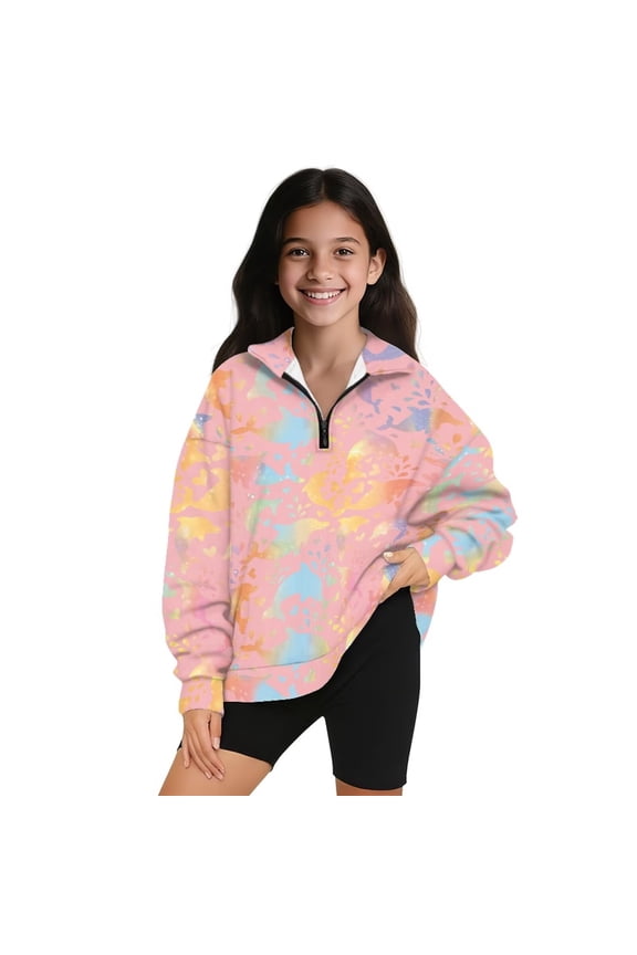 Girls Oversized Sweatshirts Half Zip Pullover Sweatshirt Casual Gradient Dolphin Long Sleeve Pullover Top Fall Winter Clothes Quarter Zip Hoodies No Hood Athletic Tops