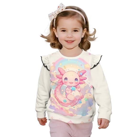 Uorisanigo Girls Pullover Sweatshirt 3-4T Ruffle Long Sleeve Shirts Kawaii Axolotl Rainbow Kids Crewneck Sweaters Shirts Lightweight Sweatshirts for Girls Fall Trendy