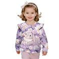 thumbnail image 1 of Uorisanigo Girls Ruffled Shoulder Sweatshirt Long Sleeve Crewneck Daisy Rabbit Purple Pullover Tops Sweater Casual Sweatshirts, Comfortable Fall Winter Spring Clothes, 1 of 7