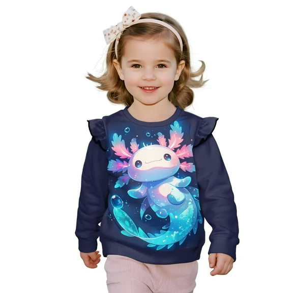 Uorisanigo Girls Sweatshirt Ruffle Long Sleeve Cute Salamander Pullover Sweater Tops Oversized Shirts Sweatshirt Soft and Lightweight Pullover Hoodies Size 3-4