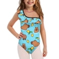 thumbnail image 1 of Uorisanigo Girls Swimsuit One Piece Capyabara Lemon Beach Bathing Suit with Adjustable Strap One Shoulder Summer Vacation Swimwear, Size 3-4, 1 of 7