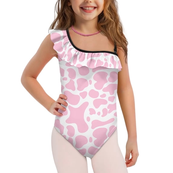 Uorisanigo Girls Swimsuit One Piece Size 3-4 Pink Cow Print Ruffle Bathing Suit Adjustable Strap Summer Beach Vacation Swimwear