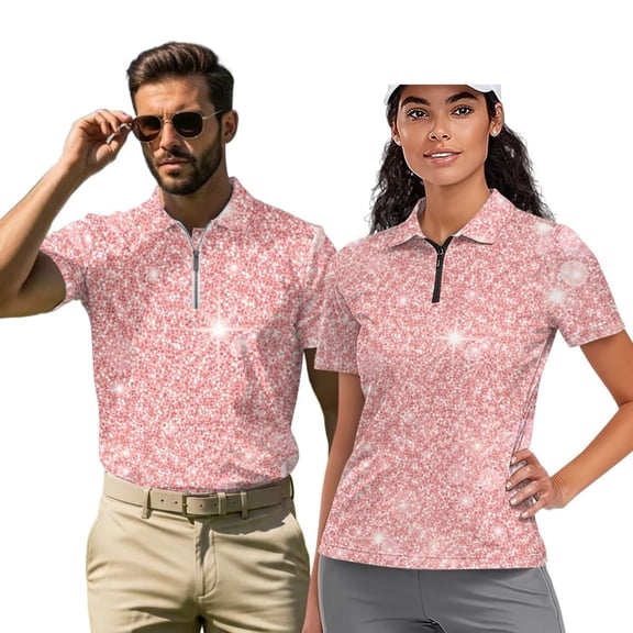 Uorisanigo Glitter Matching Couple Outfits His and Hers Clothing Mens Golf Shirts Quick-Dry Print Workout Tops and Women's Golf Short Sleeve Shirts 1/4 Zip Up T Shirt Sports Tops