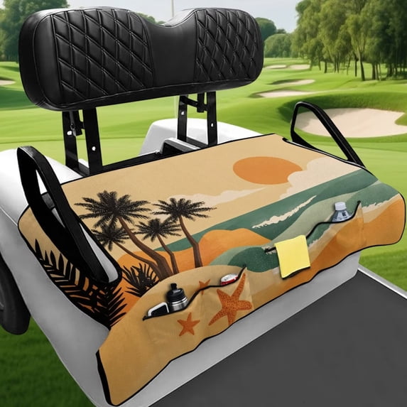 Uorisanigo Golf Cart Seat Cover Towel Blanket Breathable Beach Starfish Sunset Golf Cart Seat Cushion Covers 52.36"x 32.28" for EZGO TXT RXV/Club Car DS Precedent Easy to Install Clean
