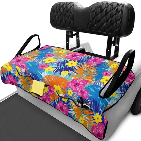 Uorisanigo Golf Cart Seat Cover, Universal Colorful Hibiscus Tropical Golf Cart Seat Blanket for EZGO, Club Car and More 2-Seat Carts, Breathable Fabric Seat Towel with 4 Pockets