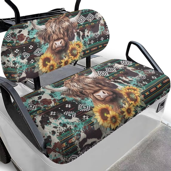 Uorisanigo Golf Cart Seat Cover Washable Golf Cart Seat Covers 2 Passenger Highland Cow Sunflower Vintage Aztec Polyester Ezgo Golf Cart Seat Cushions Keeps Seat Warm and Comfortable