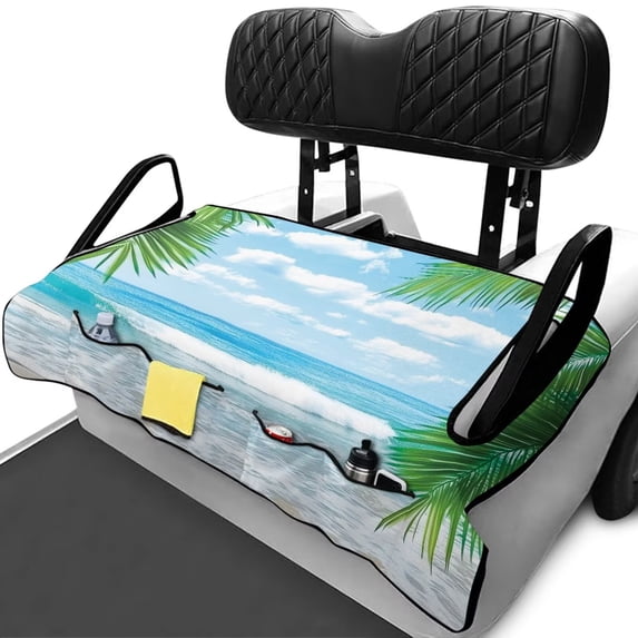 Uorisanigo Golf Cart Seat Covers with 4 Front Pockets, Universal Beach Coconut Tree Golf Cart Seat Towel Blanket Fits for EZGO, Yamaha and Other 2 Person Seats, Golf Decoration