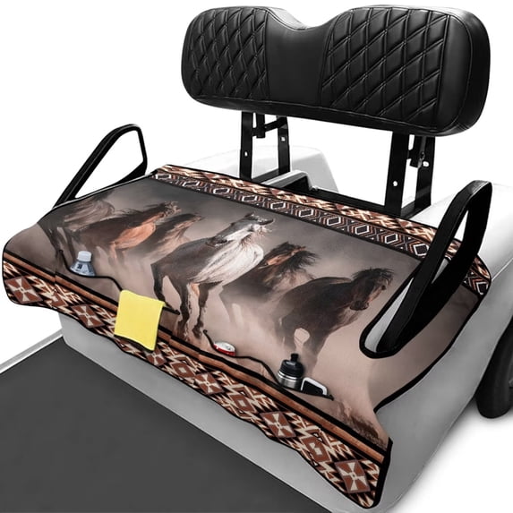 Uorisanigo Golf Cart Seat Covers, Aztec Western Horse Golf Cart Seat Towel Blanket for 2 Person Seats, Universal Golf Cart Seat Cushions Golf Club Car Accessories 52.36 inx32.28 in