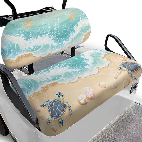 Uorisanigo Golf Cart Seat Covers Beach Turtle Starfish Seat Cushion Front Sets Elastic Cushions Cover for Club Car Dress UP Older Golf Cart Vinyl Seats Easy to Install
