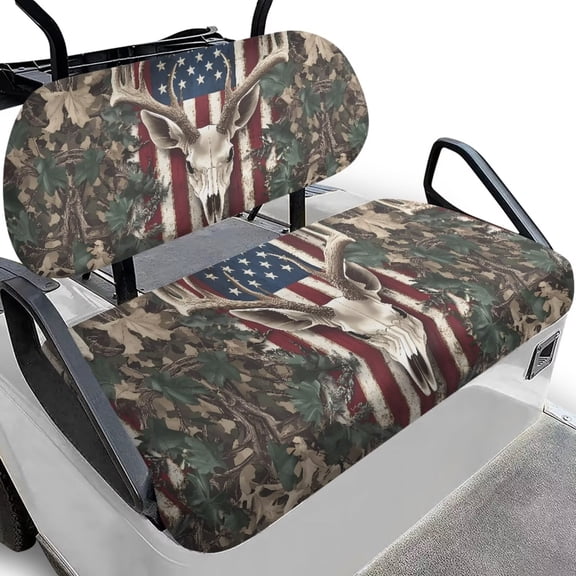 Uorisanigo Golf Cart Seat Covers Club Car Durable Seat Cushion Front Sets Camo American Flag Deer Hunter Elastic Backrest and Seat Covers for Club Car Dress UP Older Golf Cart Vinyl Seat