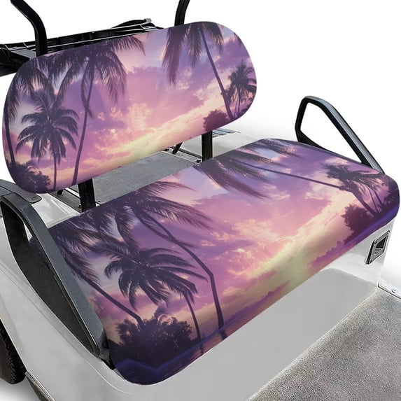 Uorisanigo Golf Cart Seat Covers Durable Golf Cart Seat Cushion Pad Anti-Scratch Golf Cart Seat Protector Summer Beach Sunset Palm Tree Universal Fit All EZGO, Yamaha, Icon and More 2-Seat