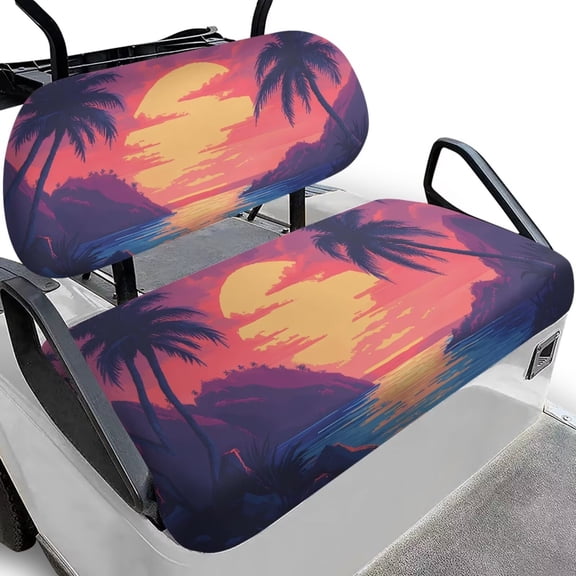 Uorisanigo Golf Cart Seat Covers Durable Sunset Palm Tree Beach Elastic Seat Cushion Golf Cart Accessories Universal Club Car and More 2-Seater Golfing Carts