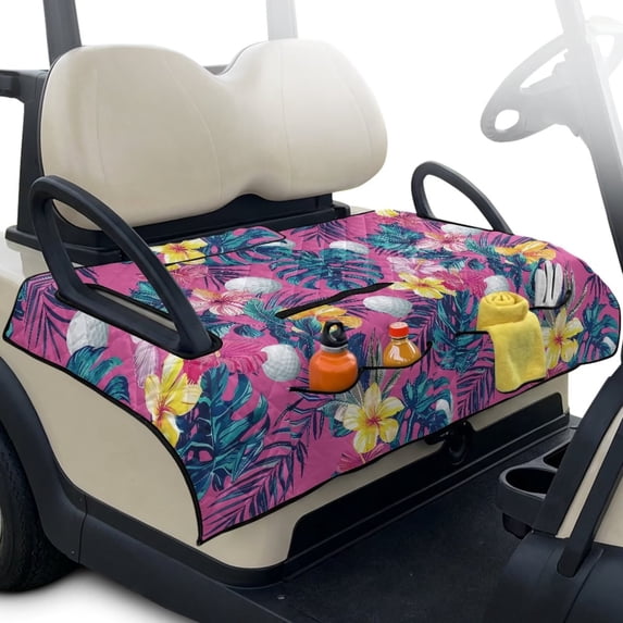 Uorisanigo Golf Cart Seat Covers - Dustproof Hawaiian Golf Ball Golf Cart Seat Blanket Towel with Storage Pockets, Suitable for EZGO, Club Car & More 2-Seat Carts, 51.18"x 30.31"